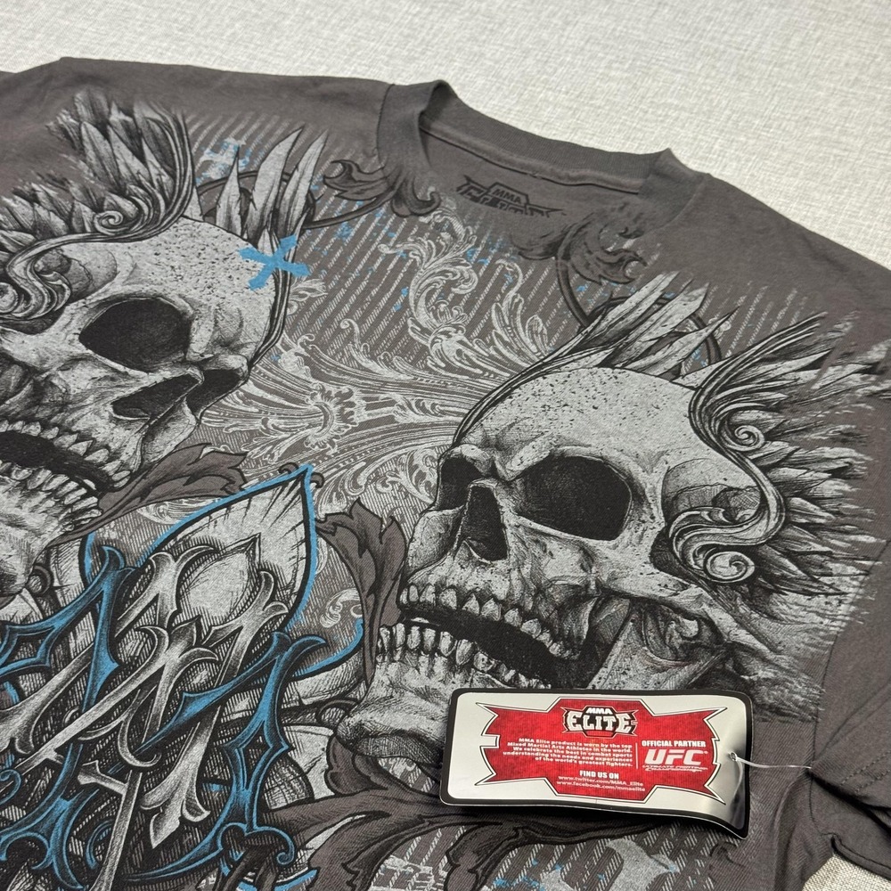 MMA Elite T-Shirt Mens XL Gray Skull Graphic Crew Neck Cotton Tagless Jersey